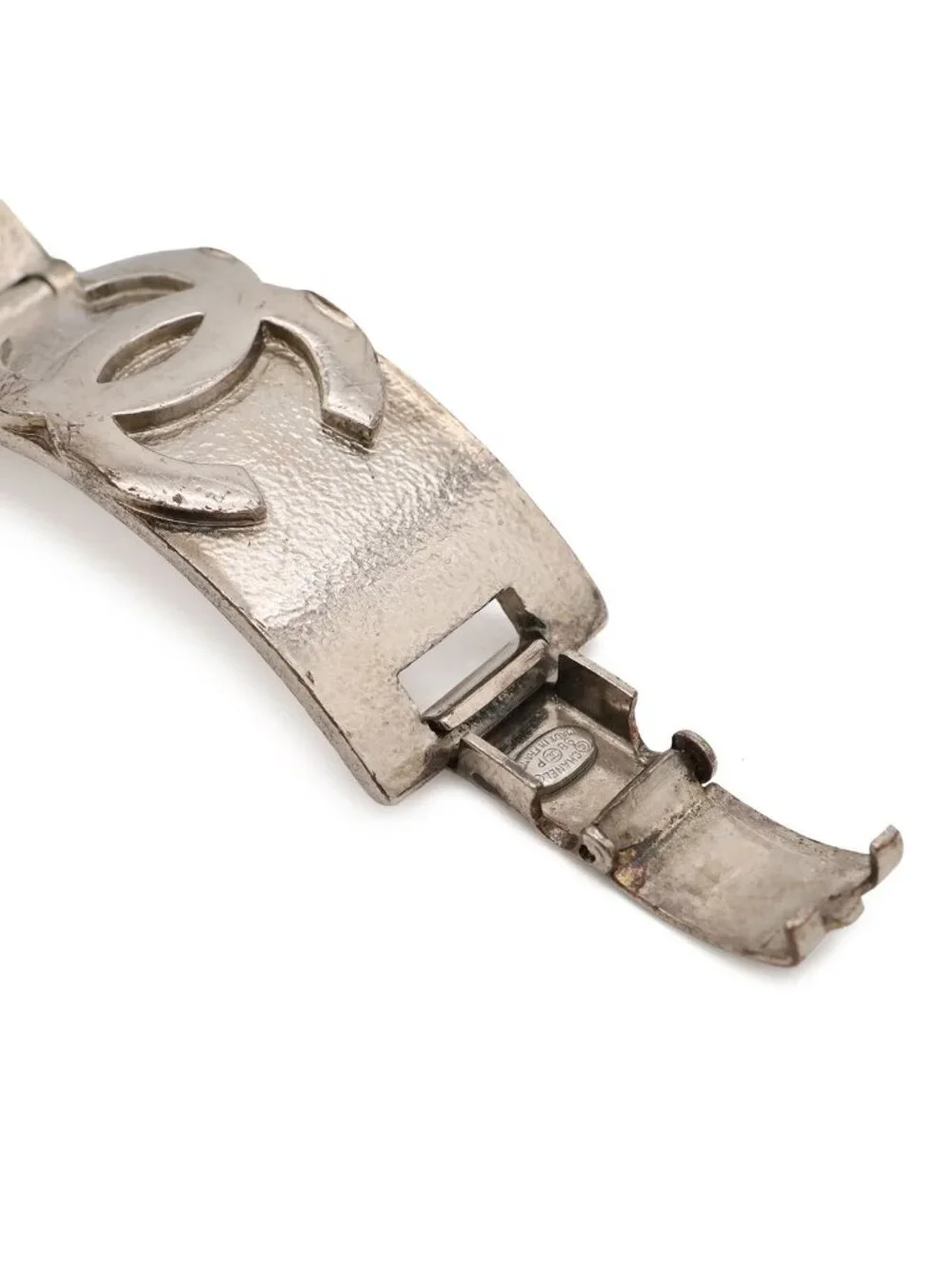 Chanel Logo Bracelet Bangle Metal Silver